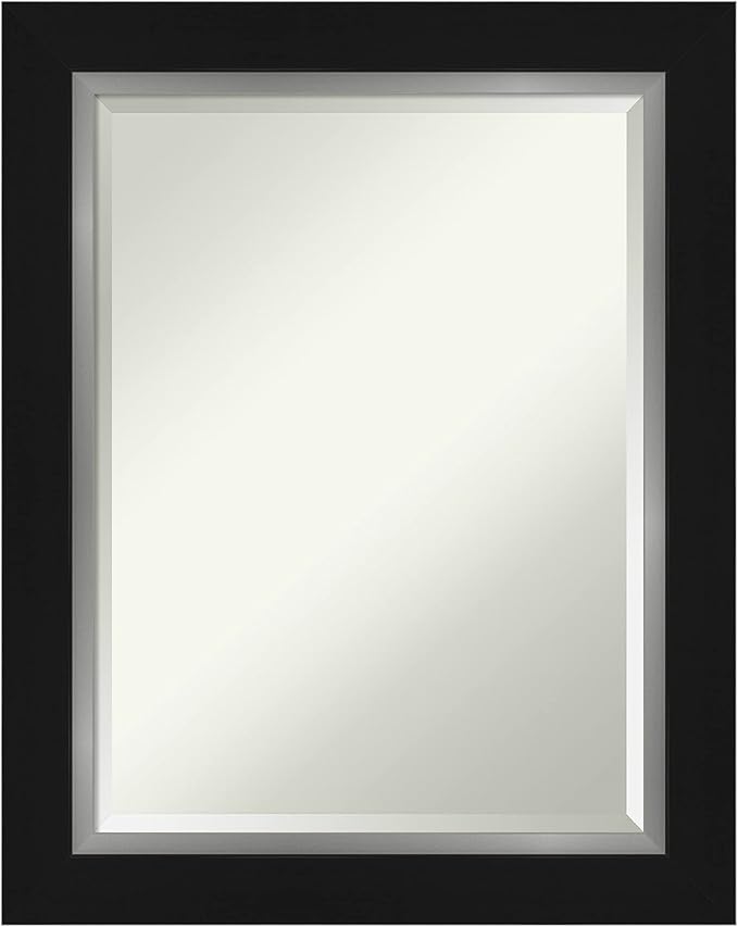 Amanti Art Black Bathroom Mirror for Over Sink, 30x24 Eva Black Silver Rectangle Vanity Mirror, Medium Modern Contemporary Frame, Hangs Horizonally and Vertically, Bathroom Wall Decor, Beveled Edge