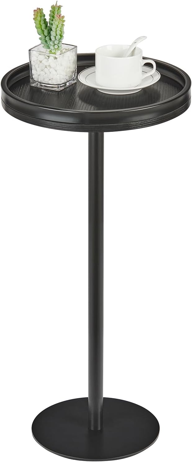 Round Drink Table,Small Pedestal Table,Small Round Side Table for Narrow Spaces,Martini Table for Living Room, Bedroom, Bathroom,Balcony (Black)