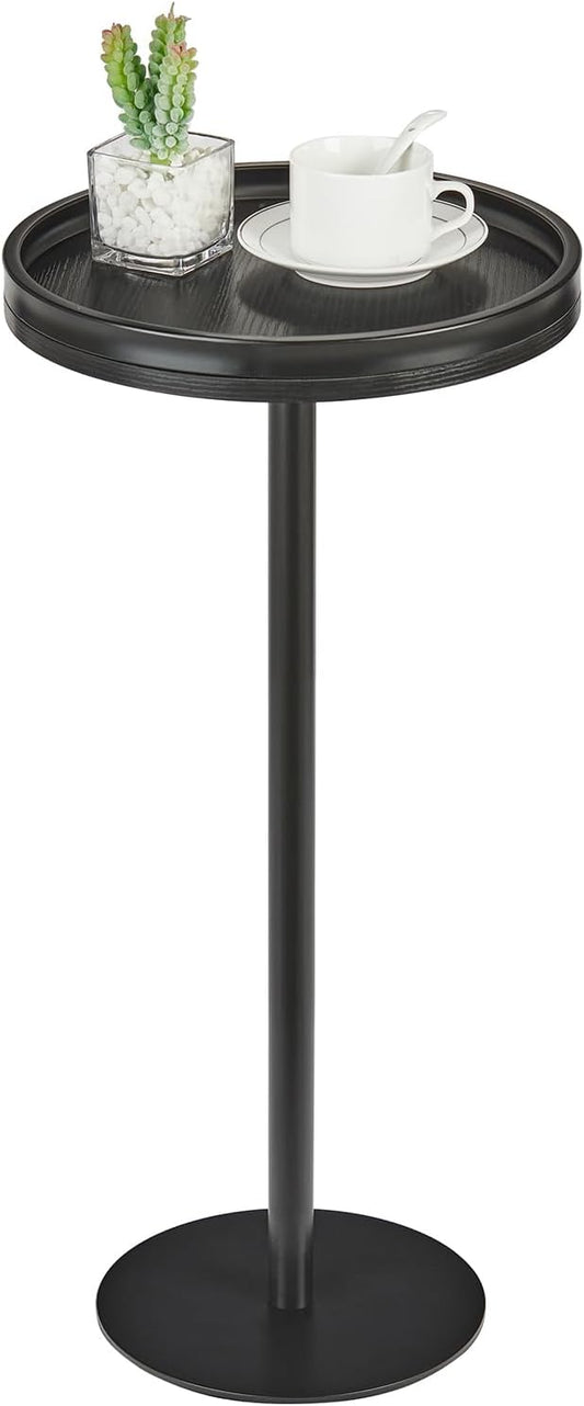 Round Drink Table,Small Pedestal Table,Small Round Side Table for Narrow Spaces,Martini Table for Living Room, Bedroom, Bathroom,Balcony (Black)
