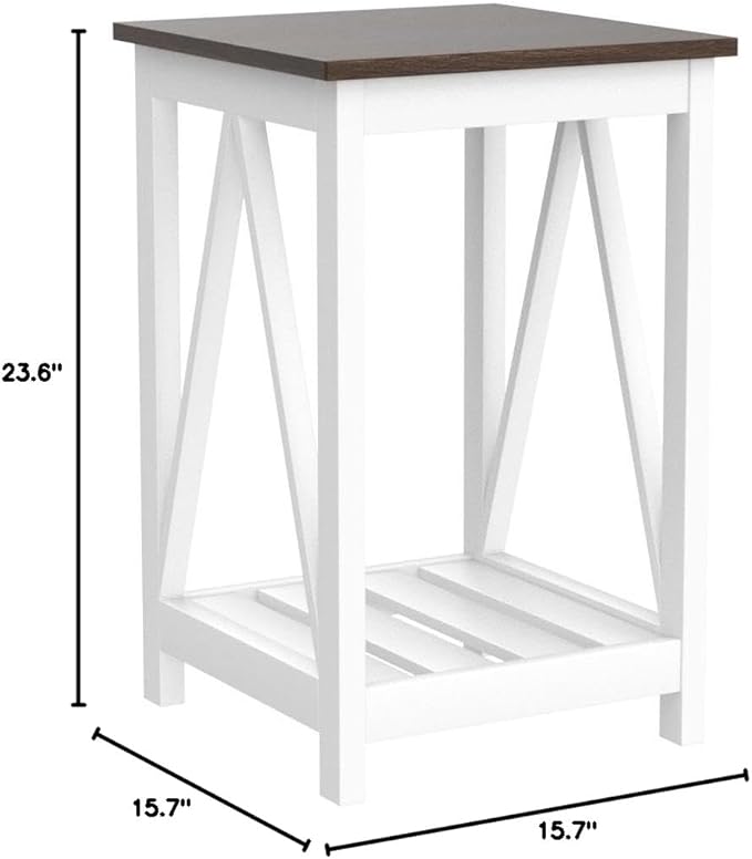 ChooChoo Farmhouse End Table, Rustic Vintage End Side Table with Storage Shelf for Small Spaces, Nightstand Sofa Table for Living Room, Bedroom White 2 Pack
