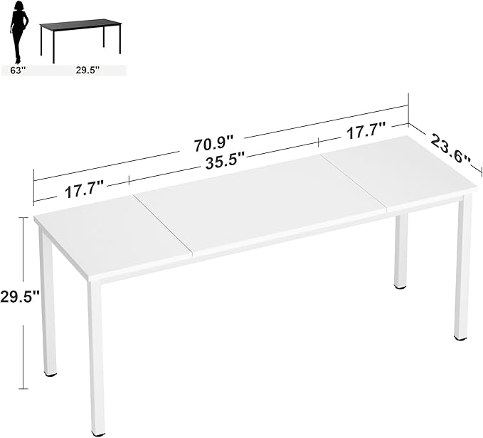 Need Large Computer Desk 70.8 x 23.6 inches Conference Table Large Office Desk Writing Table Workstation for Home Office,White 10FJGSAC3-180WW-60-ND
