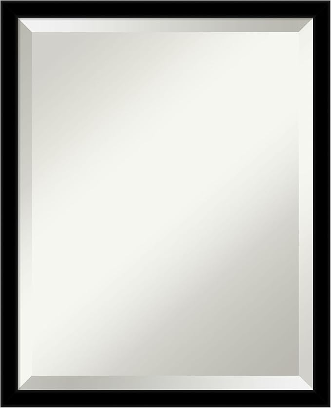 Amanti Art Black Bathroom Mirror for Over Sink, 22x18 Jet Black Rectangle Vanity Mirror, Small Modern Contemporary Frame, Hangs Horizonally and Vertically, Bathroom Wall Decor, Beveled Edge