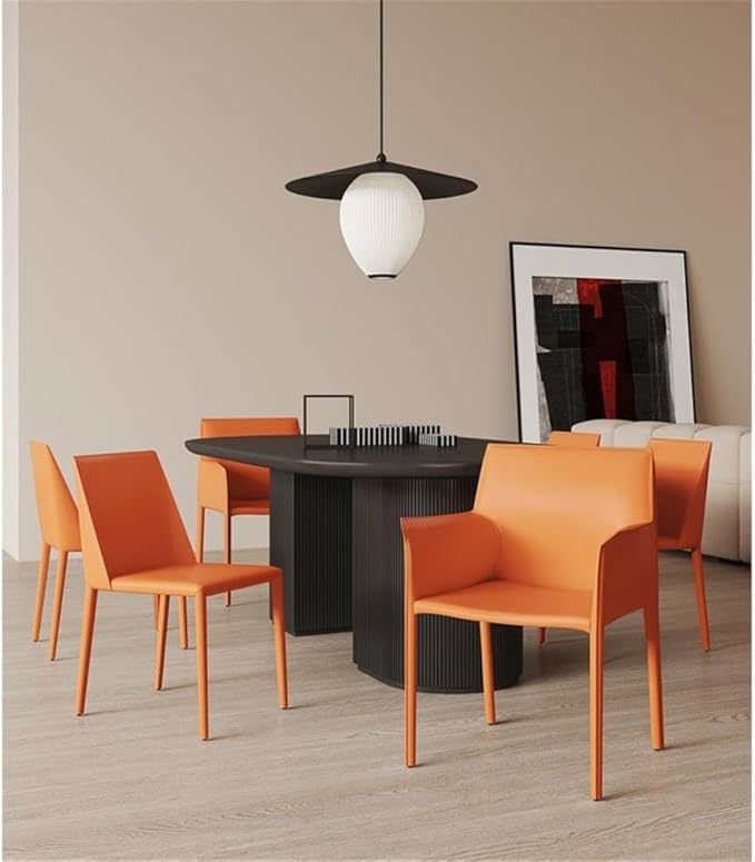 Manhattan Comfort Paris 8-Piece Leather Dining Chair and Armchair Set, Upholstered in Luxurious Saddle Material, Metal Frame, Ideal for Industrial and Coastal Homes, No Assembly, Coral