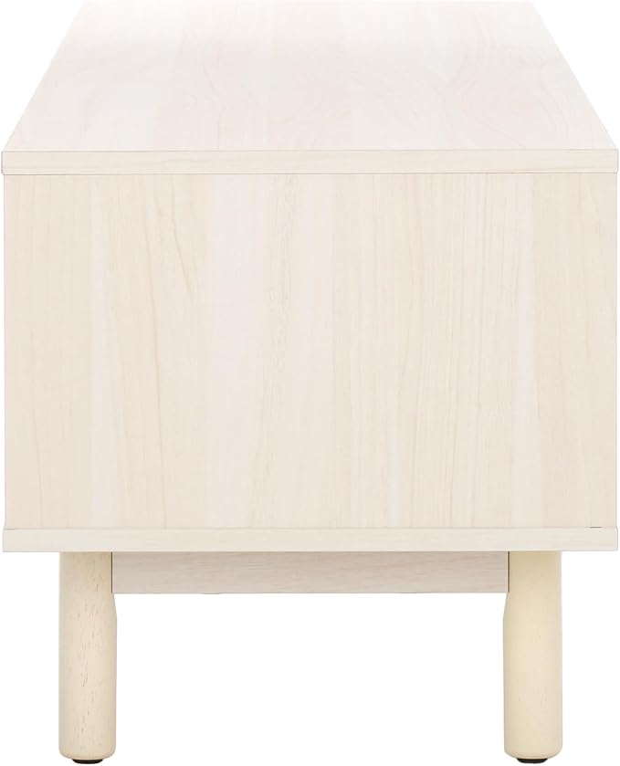 SAFAVIEH Aino TV Stand for up to 60" Flatscreen – Bleached White & Natural Rattan, 2 Sliding Doors with Interior Storage, 1 Open Shelf, Entertainment Media Console (MED9619C)