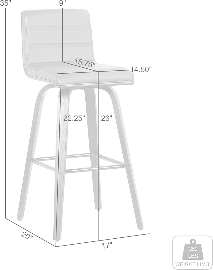 Armen Living Vienna 26" Swivel Counter Stool in Black Wood Finish with Gray Faux Leather - Set of 2
