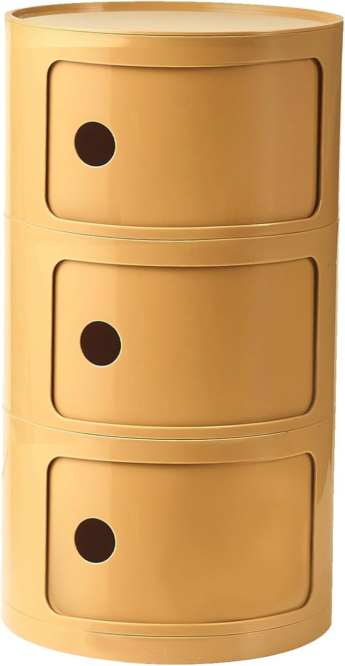 Round Nightstand with 3 Drawers, Modern Style Side Table, Multifunctional End Table Storage Cabinet for Living Room, Bedroom, Bathroom (Orange)