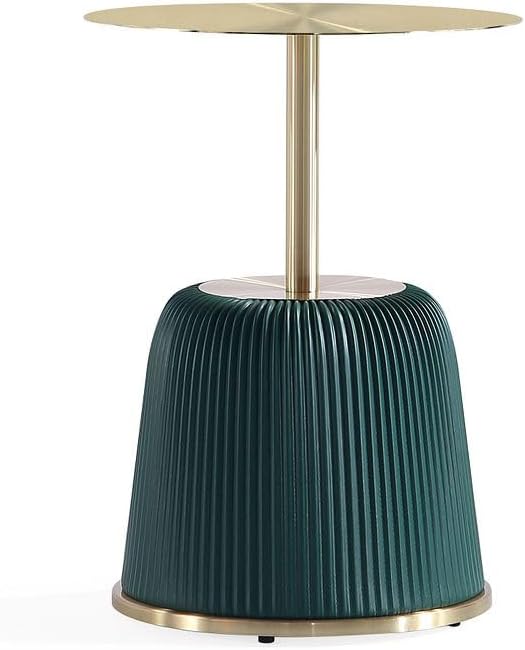 Manhattan Comfort Anderson Modern 15.75" Round End Tables 1.0 - Elegant Leatherette Upholstered Base with Pleated Design & Gold Steel Tabletop, Fully Assembled Accent Furniture, Set of 2, Green