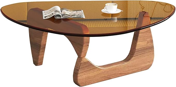 Modern Glass Coffee Table for Living Room mid Century Small Coffee Table Stylish Coffee Tables, Suitable for Bedroom Living Room Reception Office Tables（Walnut/Brown，Small）