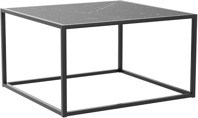 SAYGOER Black Coffee Table Small Square Coffee Table Simple Modern Center Table for Living Room Home Office 27.6 * 27.6 * 15.7Inch Easy Assembly, Black Faux Marble