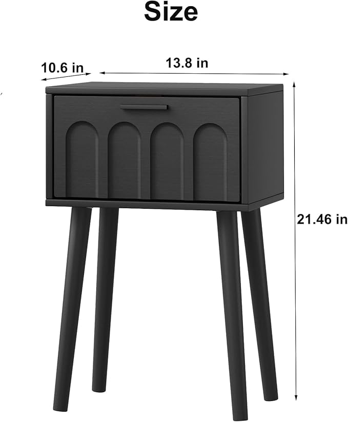 LAATOOREE Nightstand Set of 2, Small Bed Side Table with Arch Door, Mid-Century End Table with Wood Legs for Bedroom, Small Space (Black)