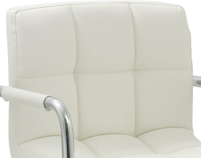 AC Pacific Contemporary Adjustable Swivel Kitchen Bar Stool Chair with Cushion and Armrest, 24"-33", White