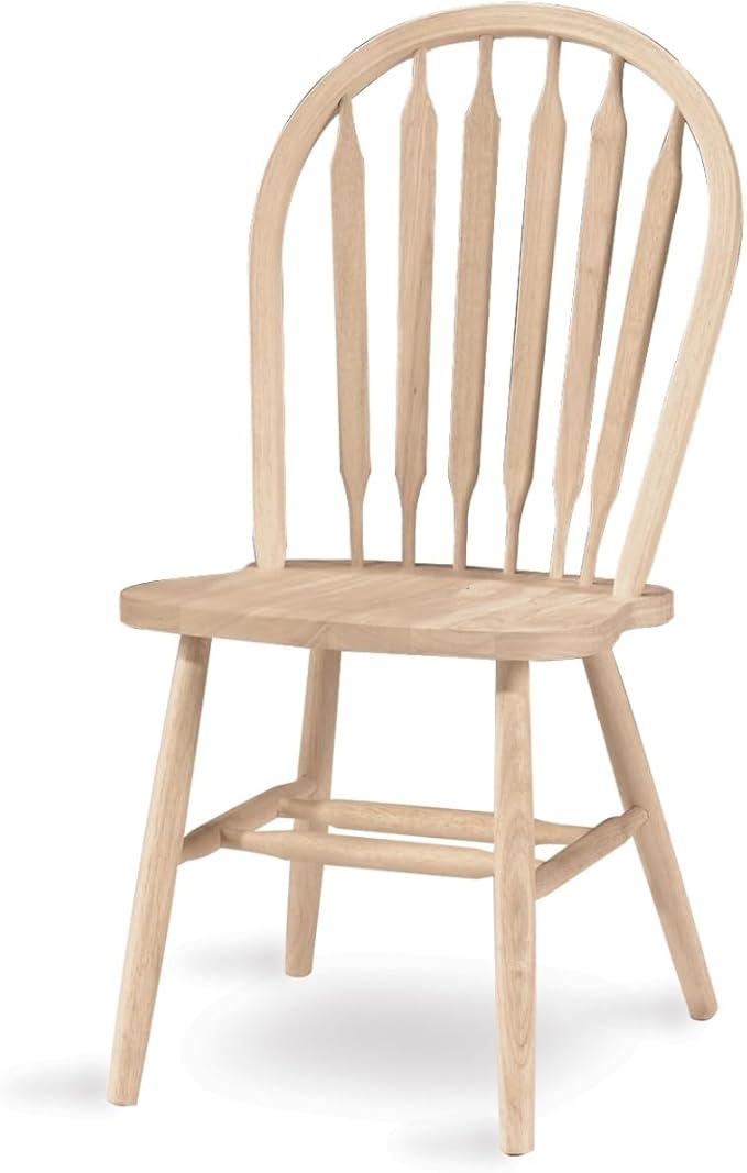 IC International Concepts Windsor ArrowBack Chair-Plain Legs 225lbs wt Capacity, Solid Real Wood, Sturdy Parawood, 19.25"W x 19.75"D x 38.25"H, Unfinished