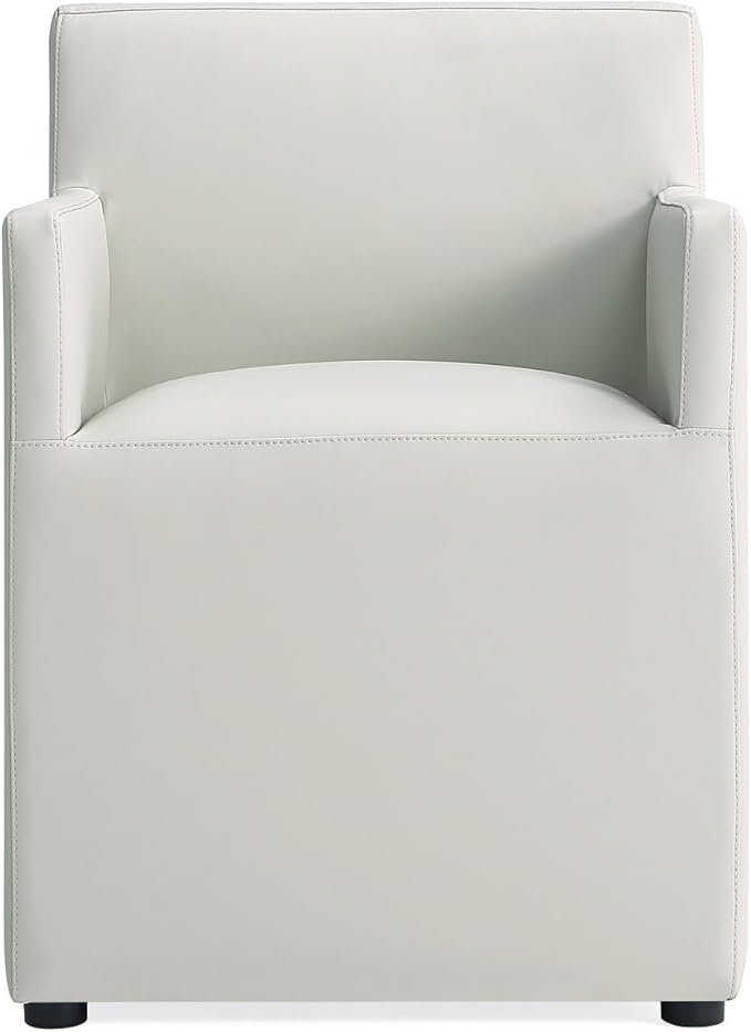 Manhattan Comfort Anna Square Modern Dining Chair with Arms, Head-to-Toe Faux Leather Upholstered Accent Armchair with Plastic Foot Padding, Set of 2, Stone Grey