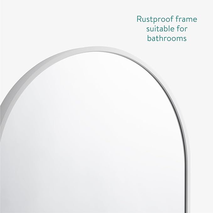 Navaris Oval Wall Mirror - 75 x 38 x 3 cm - Wall Mounted Hanging Mirror with White Rustproof Aluminium Frame - Round Mirror for Bathroom Bedroom Hallway