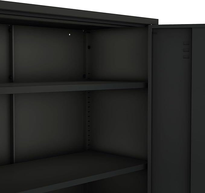 Manhattan Comfort Naomi Modern Metal Accent Cabinet, Minimalist Storage Cabinet with Doors & Adjustable Shelves, Vented Doors, Sturdy Steel Build, Versatile & Multi-Purpose Home Furniture, Black