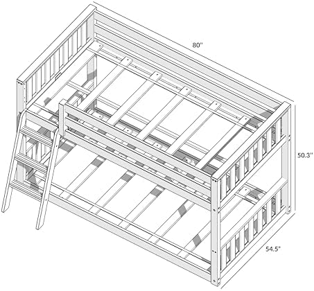 Max & Lily Low Bunk Bed, Scandinavian Modern Bunk Bed, Solid Wood Twin-Over-Twin Bed Frame for Kids, No Box Spring Needed, Blonde/White