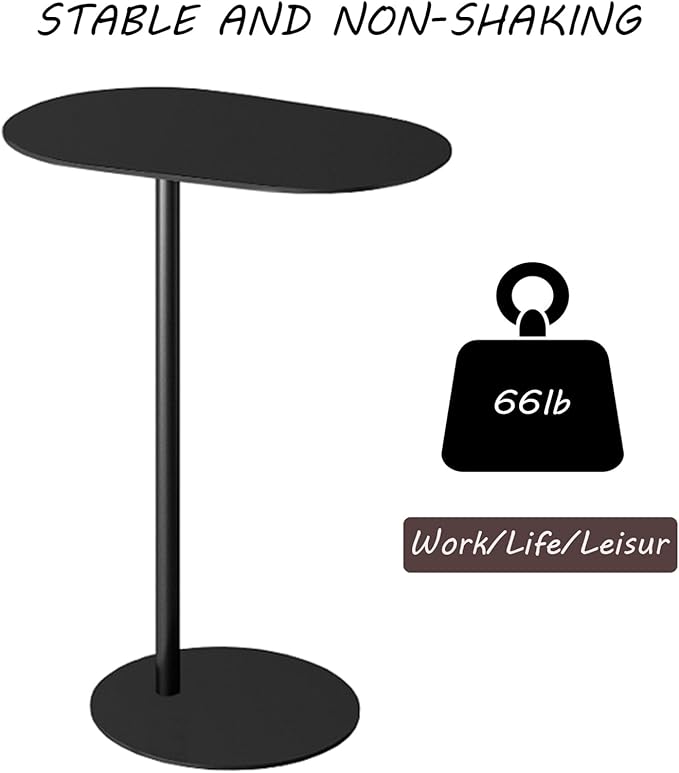 C-Shaped Side Table, Iron End Table for Couch Sofa and Bed, Small Metal Black Side Tables for Living Room Bedroom (Black, High-24.8in/63cm)