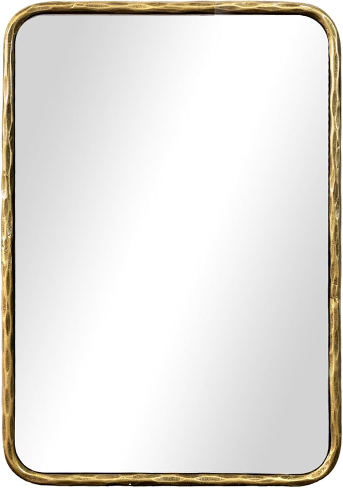 BEGINS Hand-Forged Steel Wall Mirror, 30x22 Inch Vintage Solid Steel Frame, Antique Rounded Rectangle Bathroom Mirror with Hidden Mounting Hooks, Horizontal or Vertical Hanging