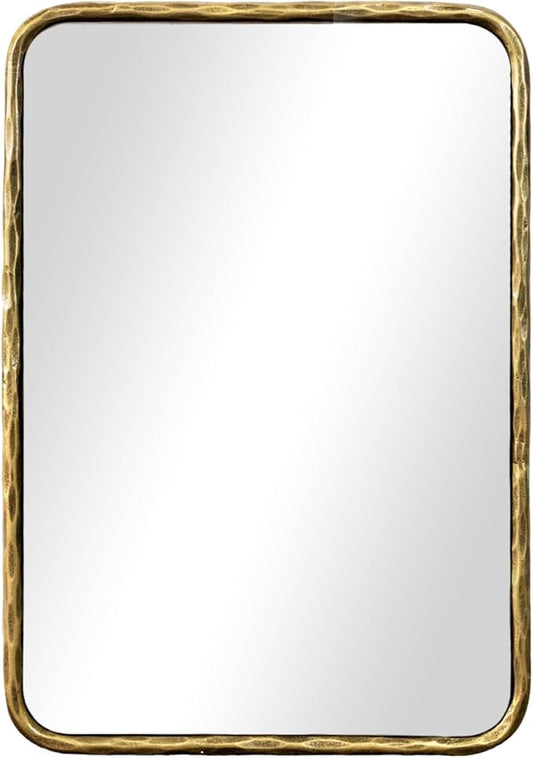 BEGINS Hand-Forged Steel Wall Mirror, 30x22 Inch Vintage Solid Steel Frame, Antique Rounded Rectangle Bathroom Mirror with Hidden Mounting Hooks, Horizontal or Vertical Hanging