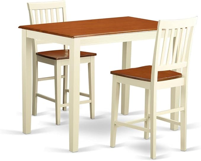 East West Furniture YAVN3-WHI-W 3 Piece Kitchen Counter Set for Small Spaces Contains a Rectangle Dining Table and 2 Dining Room Chairs, 30x48 Inch, Buttermilk & Cherry