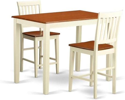 East West Furniture YAVN3-WHI-W 3 Piece Kitchen Counter Set for Small Spaces Contains a Rectangle Dining Table and 2 Dining Room Chairs, 30x48 Inch, Buttermilk & Cherry