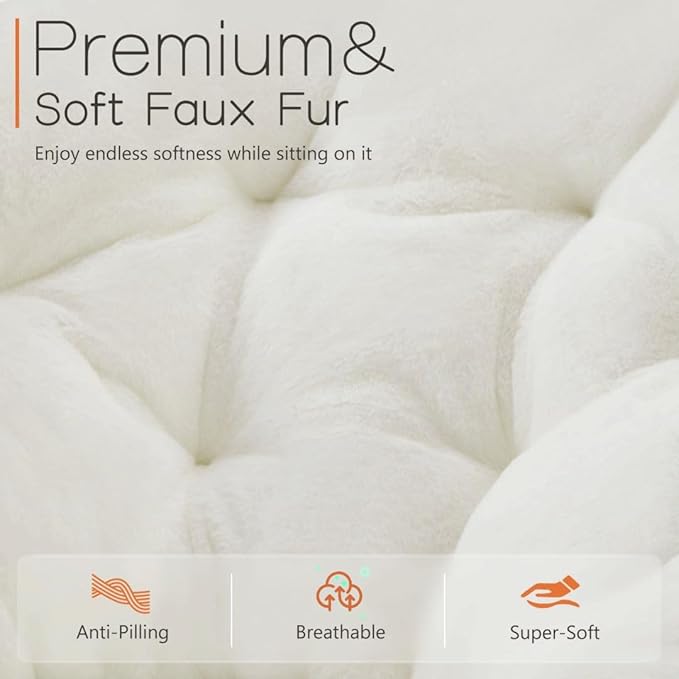 Comfortable Cozy Faux Fur Disc Chair Foldable Feature for Bedroom, Living Room and Dorm, Adult-Sized Relaxation, White