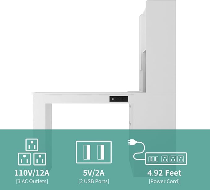 KEIKI L Shaped Home Office Desks with LED Light, Pegboard, Hutch, Drawers, Bookshelf & Storage Shelves, Modern Wooden Gaming Computer Corner Table for Work, Study, Writing