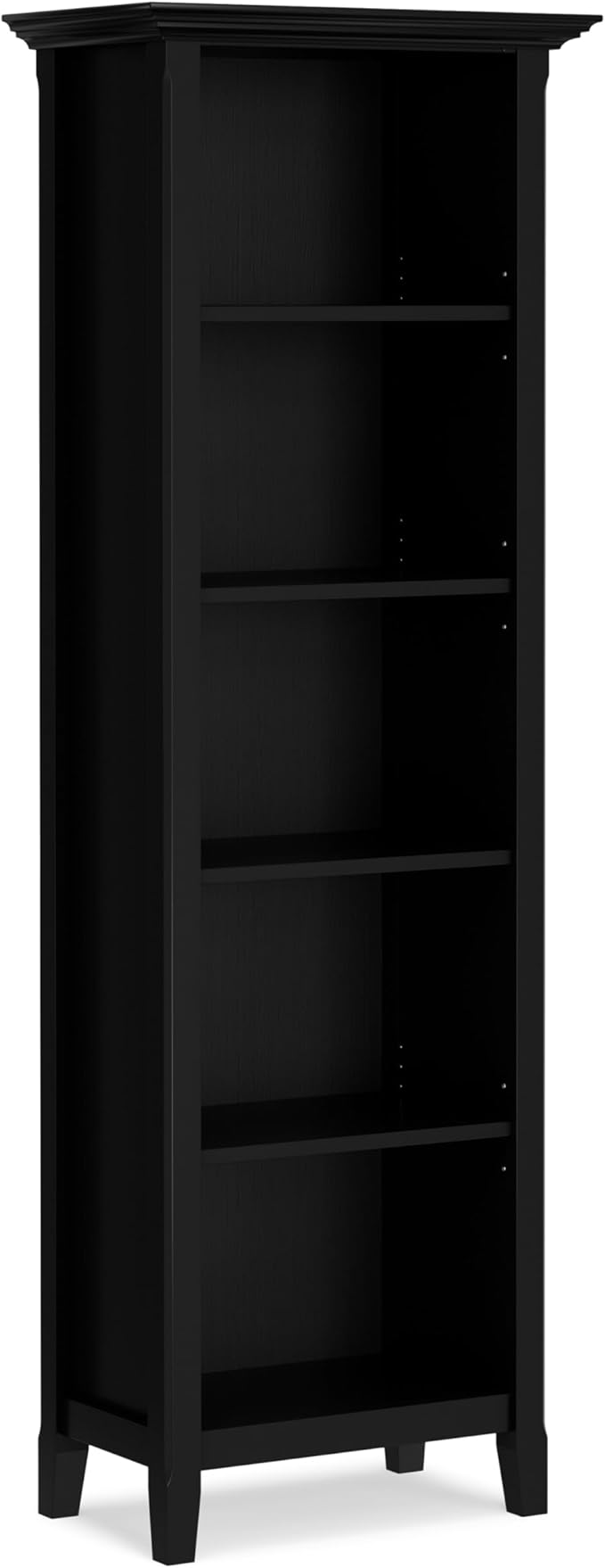 SIMPLIHOME Amherst Bookcase - 70 inch Tall 5-Shelf Solid Wood Bookshelf in Black, Transitional Storage for Living Room, Study Room or Office with Adjustable Shelves and Tapered Legs