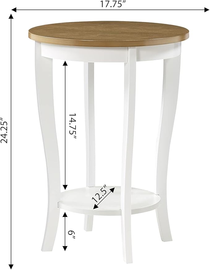Convenience Concepts American Heritage Round End Table, Driftwood / White