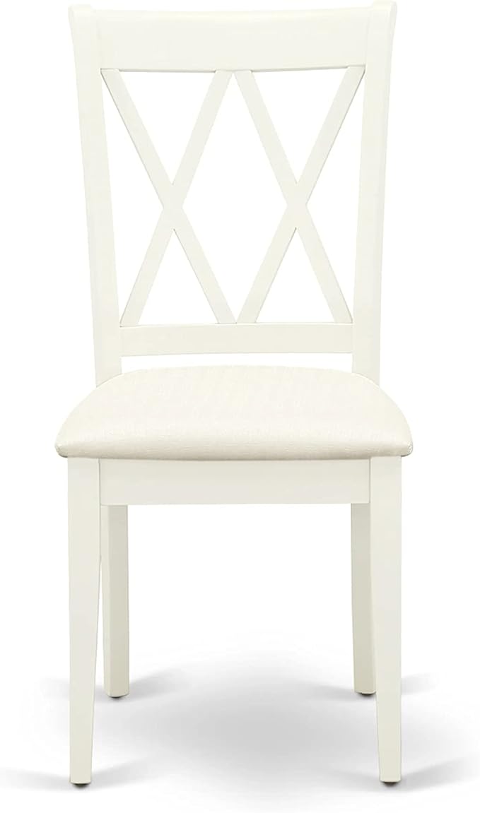 East West Furniture HBCL5-LWH-C 5 Piece Dining Table Set for 4 Includes a Round Kitchen Table with Pedestal and 4 Linen Fabric Dining Room Chairs, 42x42 Inch, Linen White