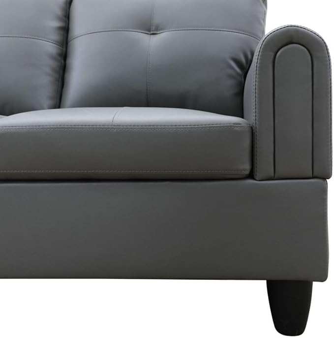 Dark Grey L-Shaped 3-Piece Faux Leather Sofa with Storage Ottoman Set, Sectional Couch Sofa Set for Living Room, Office, Small Space