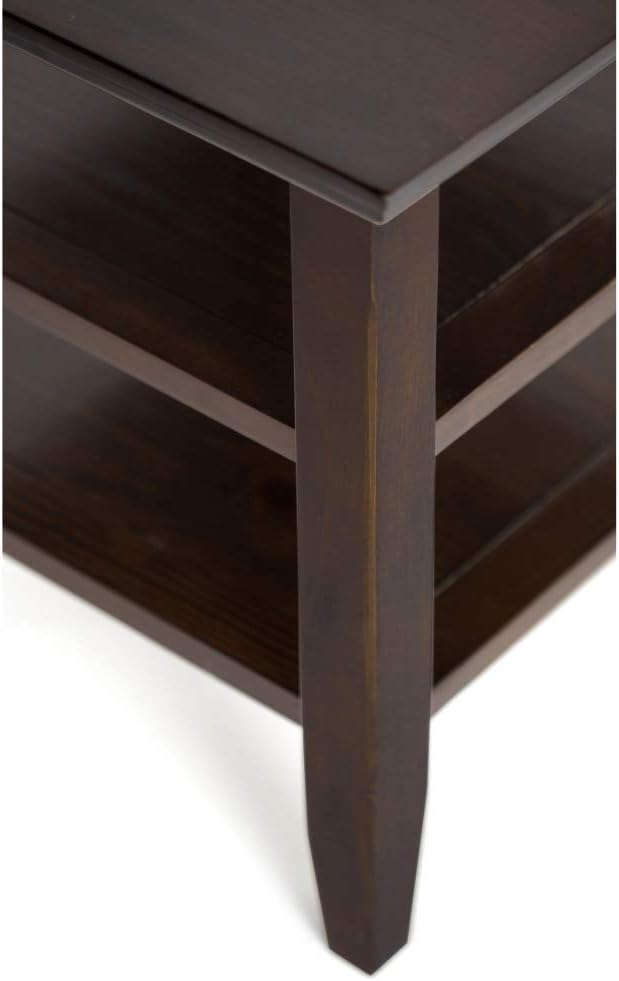 SIMPLIHOME Acadian 14-inch Wide Solid Wood Narrow End Table in Brunette Brown, Transitional-Style Side Table for Living Room, Bedroom, or Family Room with 2 Open Shelves
