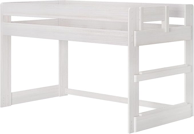 Max & Lily Modern Farmhouse Low Loft Bed, Twin Bed Frame For Kids, White Wash
