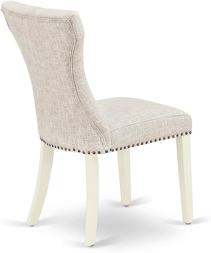 East West Furniture GAP2T35 Gallatin Modern Parson Chairs - Button Tufted Nailhead Trim Doeskin Linen Fabric Padded Dining Chairs, Set of 2, Linen White