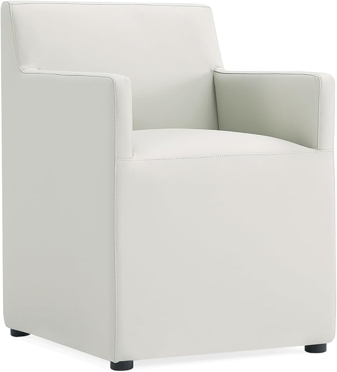 Manhattan Comfort Anna Square Modern Dining Chair with Arms, Head-to-Toe Faux Leather Upholstered Accent Armchair with Plastic Foot Padding, Set of 2, Stone Grey