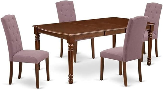 East West Furniture DOCE5-MAH-10 5 Piece Kitchen Table Set for 4 Includes a Rectangle Dining Room Table with Butterfly Leaf and 4 Dahlia Linen Fabric Parsons Chairs, 42x78 Inch, Mahogany