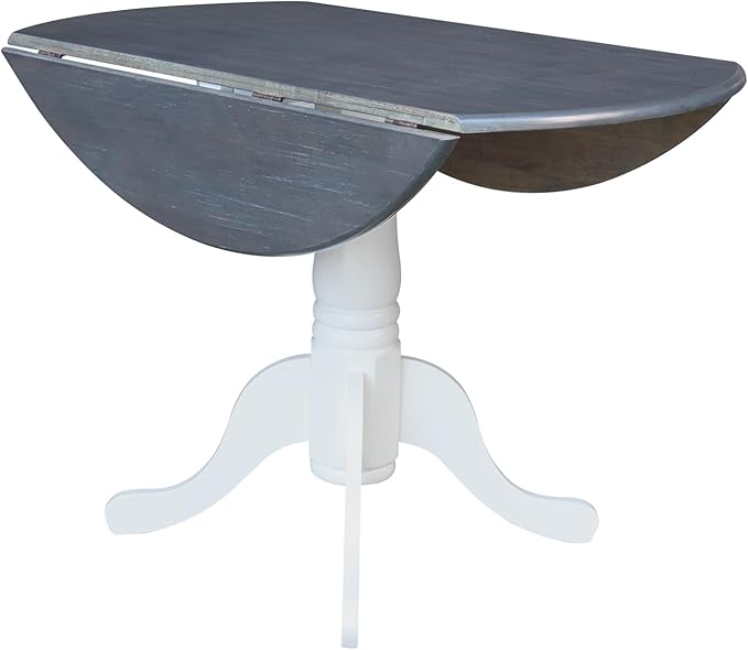 International Concepts Inch Dual 42 Drop Leaf Dining Table, White/Heather Gray
