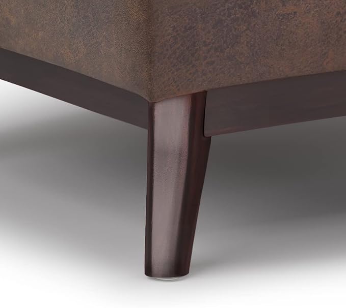 SIMPLIHOME Owen 34 inch Wide Mid Century Modern Rectangle Coffee Table Storage Ottoman Distressed Chestnut Brown/Flip Over Tray top