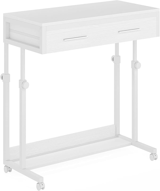 Tribesigns Portable Desk with Drawers, Mobile Laptop Desk with Wheels, Sofa Side Table Bed Desks, Small Standing Desk for Home Office (White)