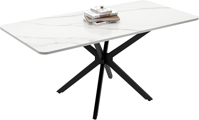 Faux Marble Coffee Table Rectangle Modern 40 Inch Living Room Table with Black Metal Legs Stylish Center Table for Living Room Office