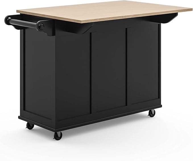 Homestyles Dolly Madison Black Mobile Kitchen Island Cart with Wood Drop Leaf Breakfast Bar