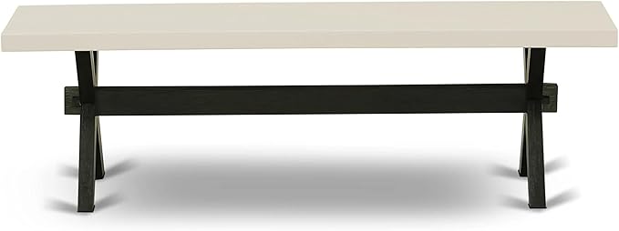 East West Furniture X626DR124-6 6 Piece Dining Table Set Contains a Rectangle Kitchen Table with X-Legs and 4 Black Color Linen Fabric Parson Chairs with a Bench, 36x60 Inch, Multi-Color