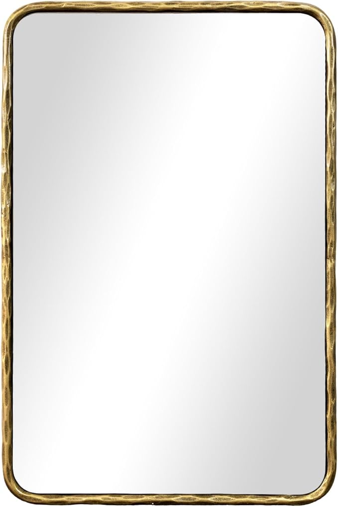 BEGINS Hand-Forged Steel Wall Mirror, 24x36 Inch Vintage Solid Steel Frame, Antique Rounded Rectangle Bathroom Mirror with Hidden Mounting Hooks, Horizontal or Vertical Hanging