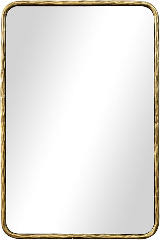 BEGINS Hand-Forged Steel Wall Mirror, 24x36 Inch Vintage Solid Steel Frame, Antique Rounded Rectangle Bathroom Mirror with Hidden Mounting Hooks, Horizontal or Vertical Hanging