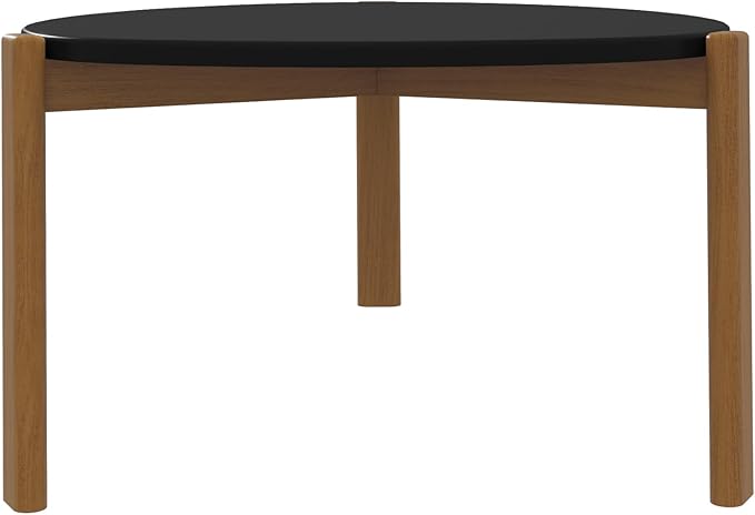 Manhattan Comfort Gales Mid Century Modern Coffee Table with Oval Triangle Shaped Top, Accent Furniture for Living Room Made from Solid Eucalyptus Wood, Matte Black