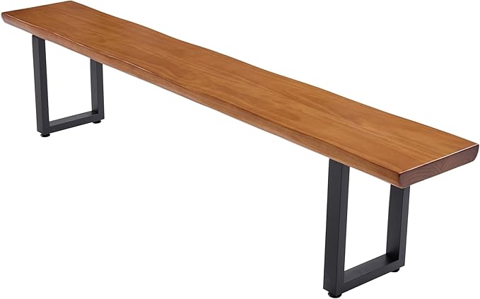 Durable Solid Wood Top Bench with Sturdy Metal Legs – Versatile Dining & Office Seating - Multi-Size Options Ideal for Living Room, Dining Room, and Home Office(Dark yellowbench, 70.87in)