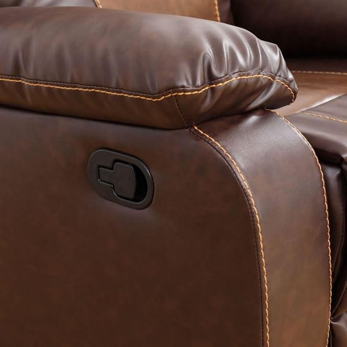 Manual Breathing Leather Reclining Sofa, Leather Recliner Couch, Comfortable Wide Lazy Leather Sofa for Living Room (Brown, Two Seater Loveseat)