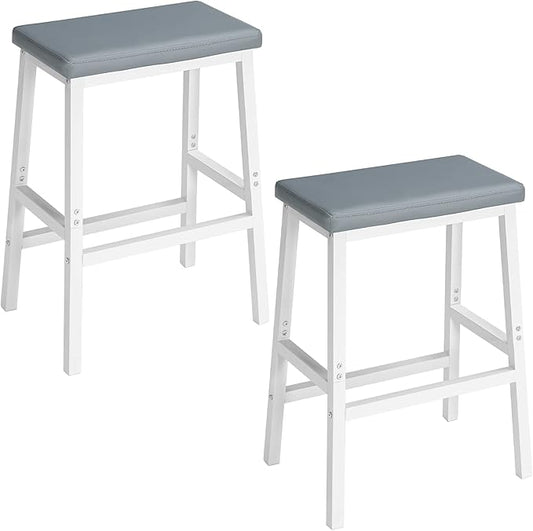 HOOBRO Bar Stools, Set of 2 Bar Chairs, PU Leather Upholstered Breakfast Stools, Easy Assembly, Suitable for Kitchen, Bar, Dining Room, White and Gray WG01MD01