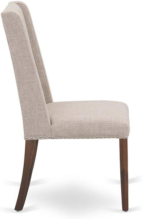 East West Furniture DLFL5-ANA-04 5 Piece Dining Room Furniture Set Includes a Round Dining Table with Dropleaf and 4 Light Tan Linen Fabric Parsons Chairs, 42x42 Inch, Natural
