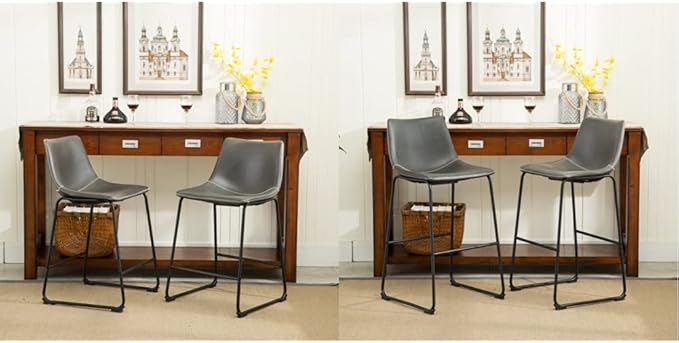 Roundhill Furniture Vintage PU Leather Bar Stools, Antique Gray, Set of 2